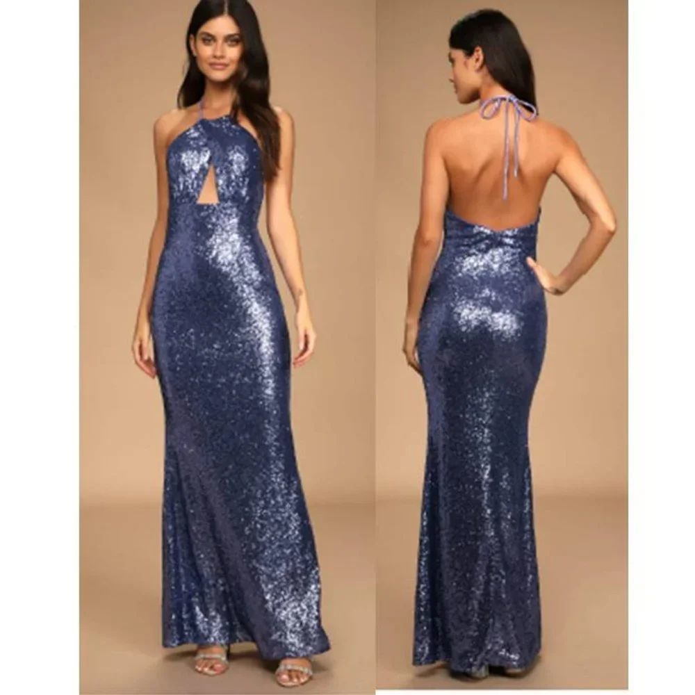 Lulus Shimmering Sequin Halter Mermaid Maxi Dress